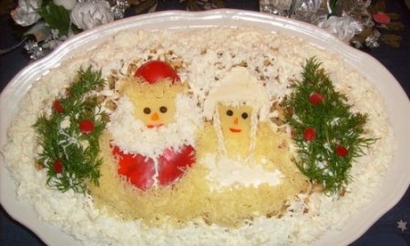 салат новогодний с курицей и бананом "Под ёлочкой"